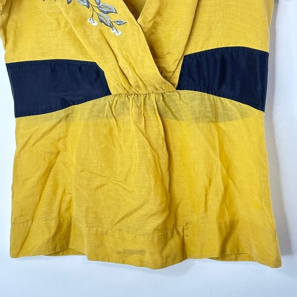 Floreat Embroidered Bird Branch Yellow Black‎ Wrap Waist Top Size 6 - Picture 3 of 11